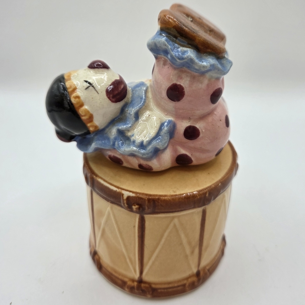 Vintage 1950s Clown On Drum Salt And Pepper Shakers